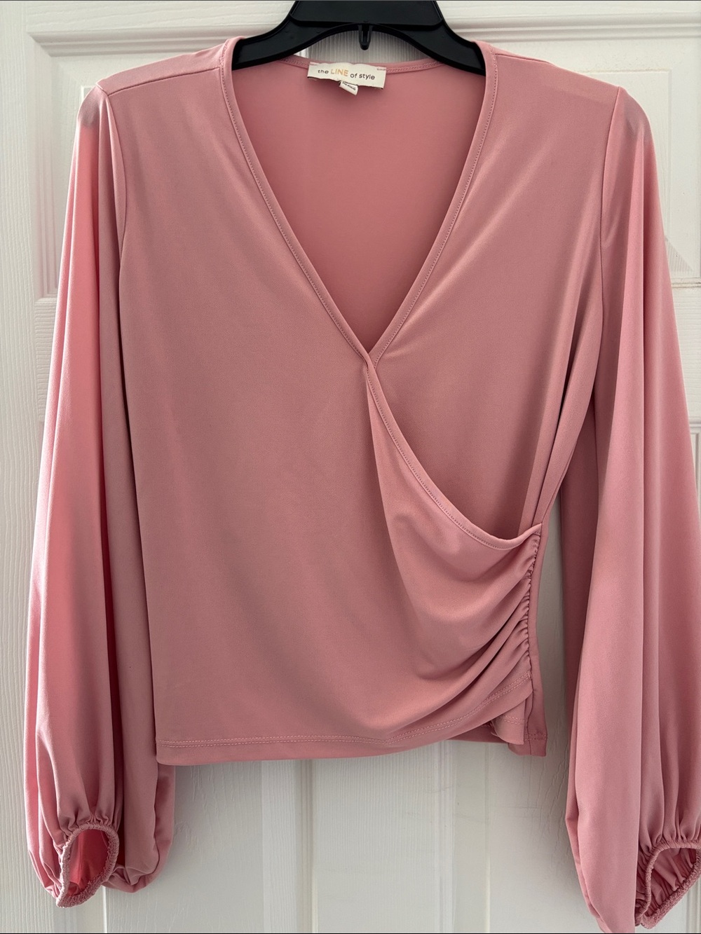 The Line of Style Pink Draped Wrap Blouse - Long Sleeve